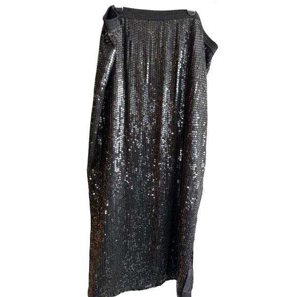 Vintage Rina Z Black Sequin Maxi Skirt Silk Shell Elastic Waist size XL - Picture 2 of 9